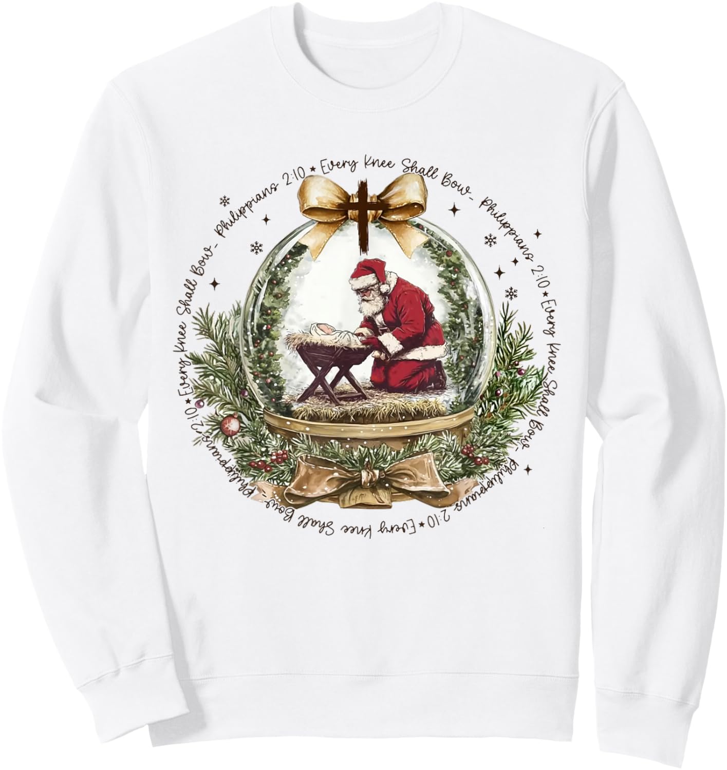 Every Knee Shall Bow Funny Kneeling Santa Baby Jesus Sweatshirt - Sweatshirt | White