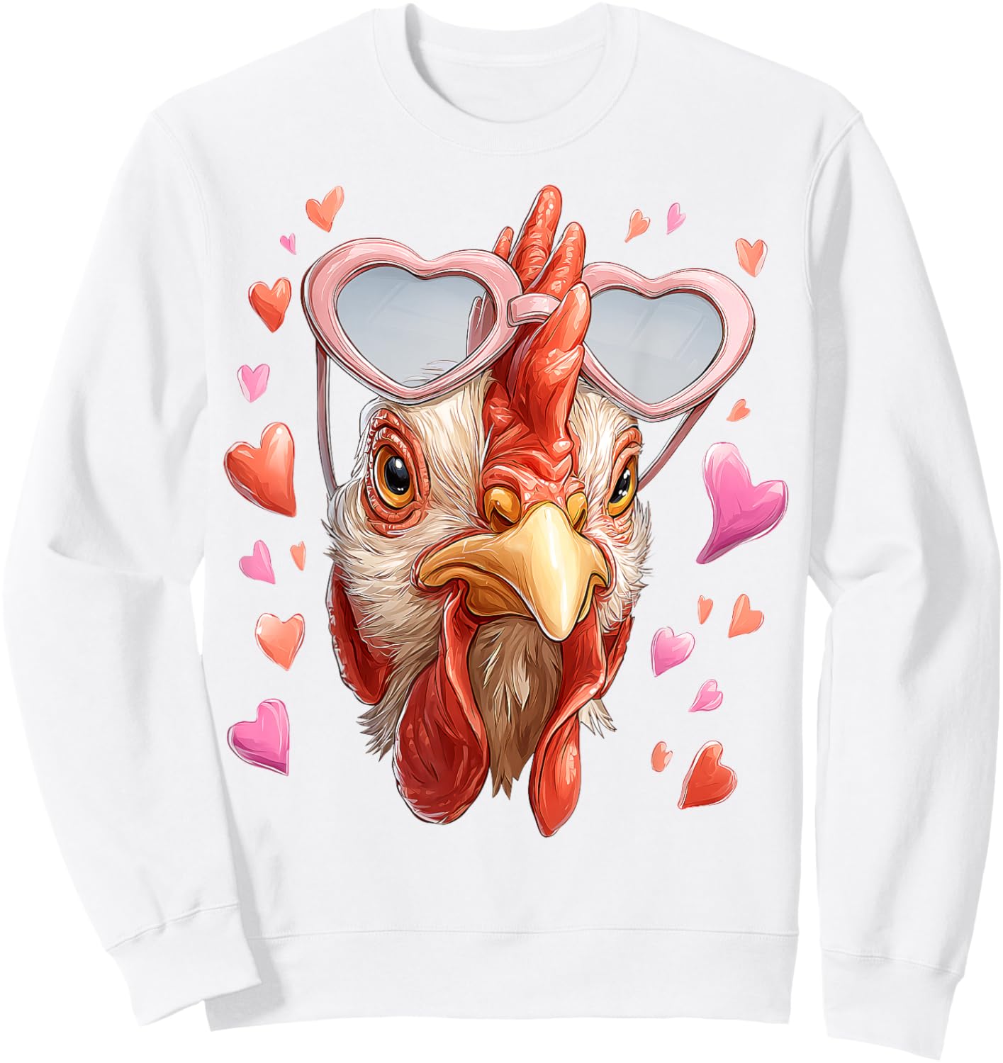 Chicken Farm Farmer Valentine's Day Heart Sunglasses Sweatshirt - Sweatshirt | White