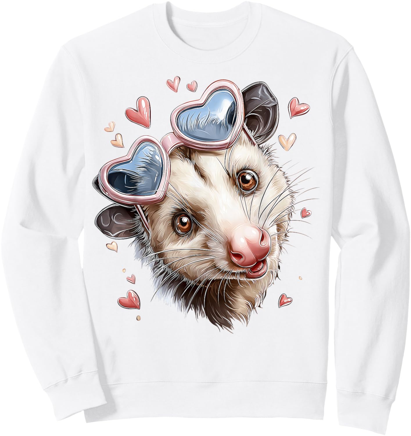 Opossum Possum Valentine's Day Heart Sunglasses Sweatshirt - Sweatshirt | White