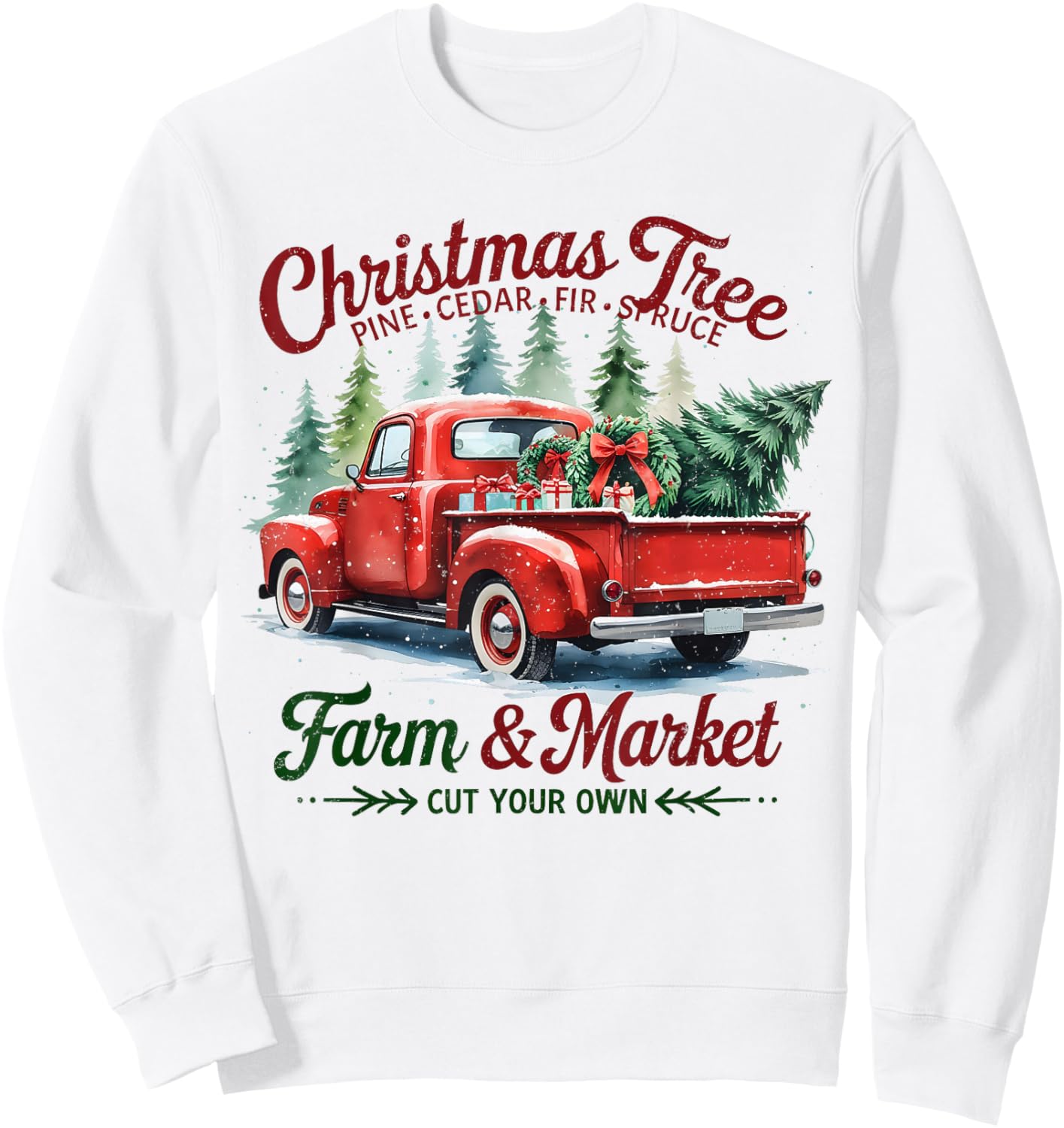 Christmas Tree Farm Red Truck Holiday Vintage Sweatshirt - Sweatshirt | White