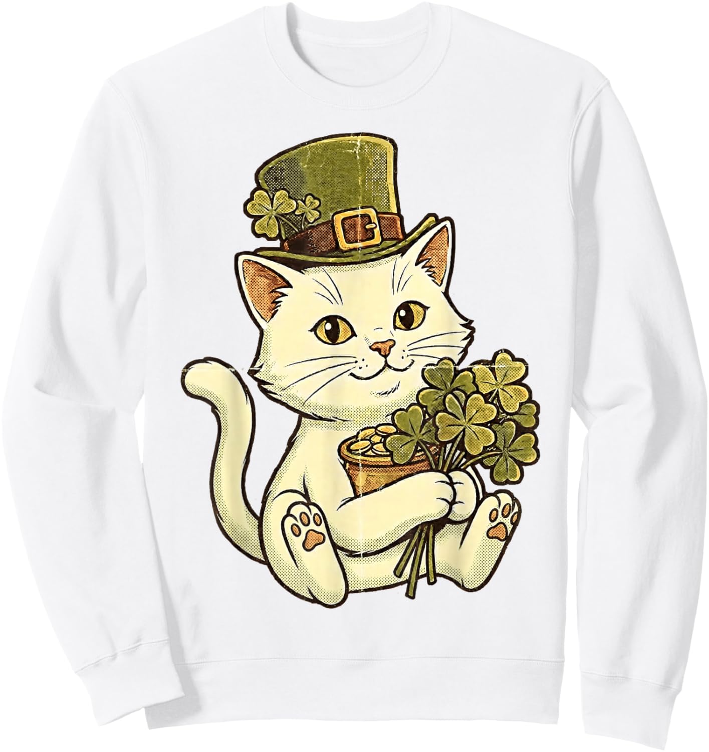 Cat St Patricks Day Leprechaun Kitten St Paddys Pattys Day Sweatshirt - Sweatshirt | White