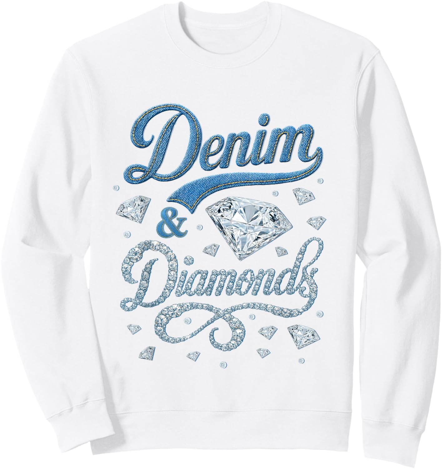 Denim and Diamonds Western Cowgirl Glam Style Men Sweatshirt - Sweatshirt | White