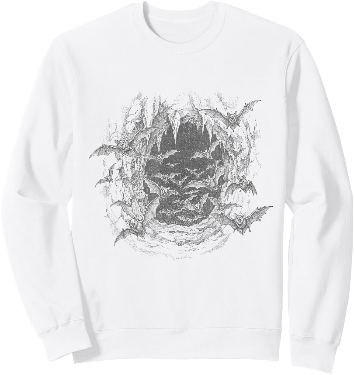 Vintage Vampire Bats Cave Scene Drawing Art Design Sweatshirt - Sweatshirt | White