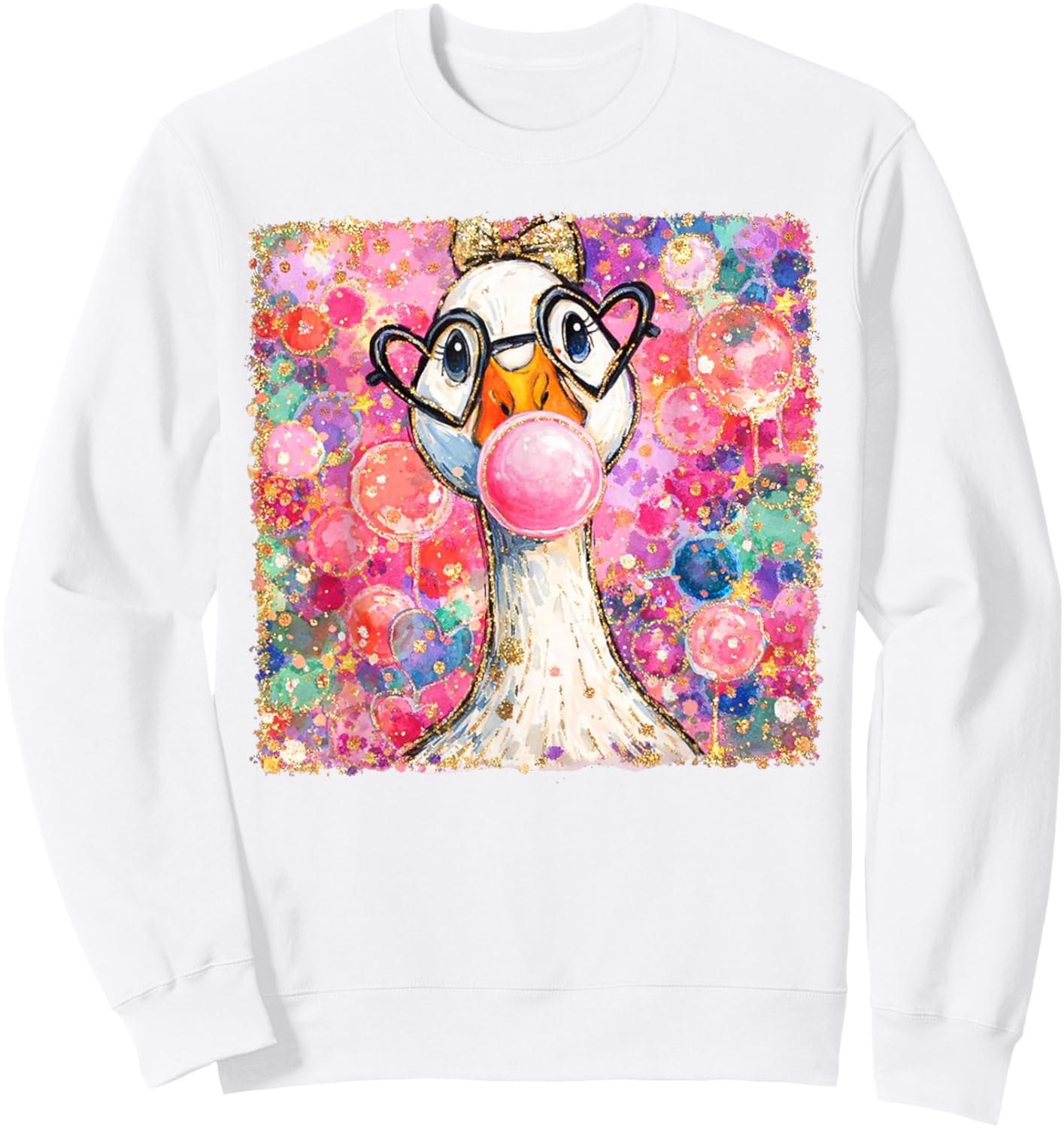 Valentines Silly Goose Blowing Bubble Gum XOXO Couple Sweatshirt - Sweatshirt | White
