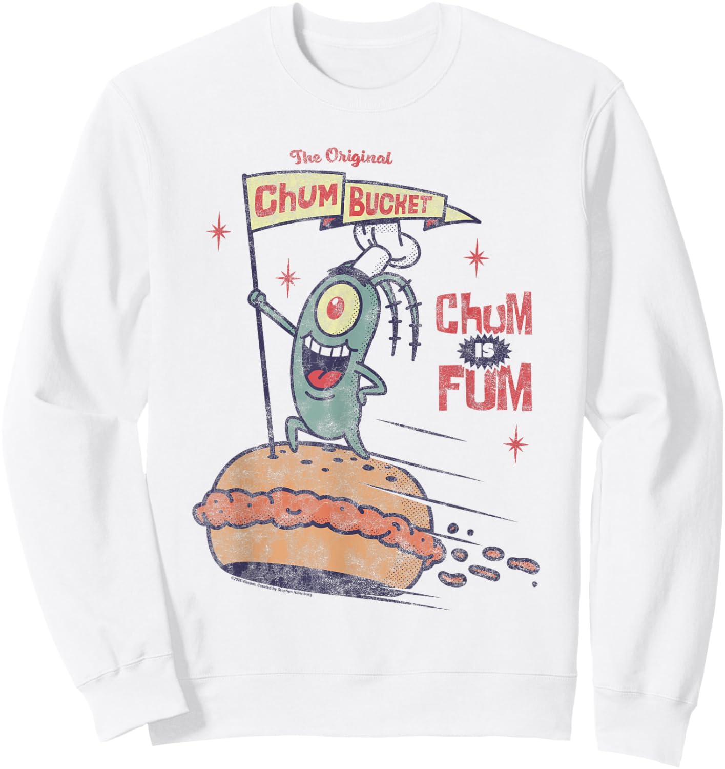 Spongebob Plankton Retro Chum Bucket Banner Cartoon Sweatshirt - Sweatshirt | White