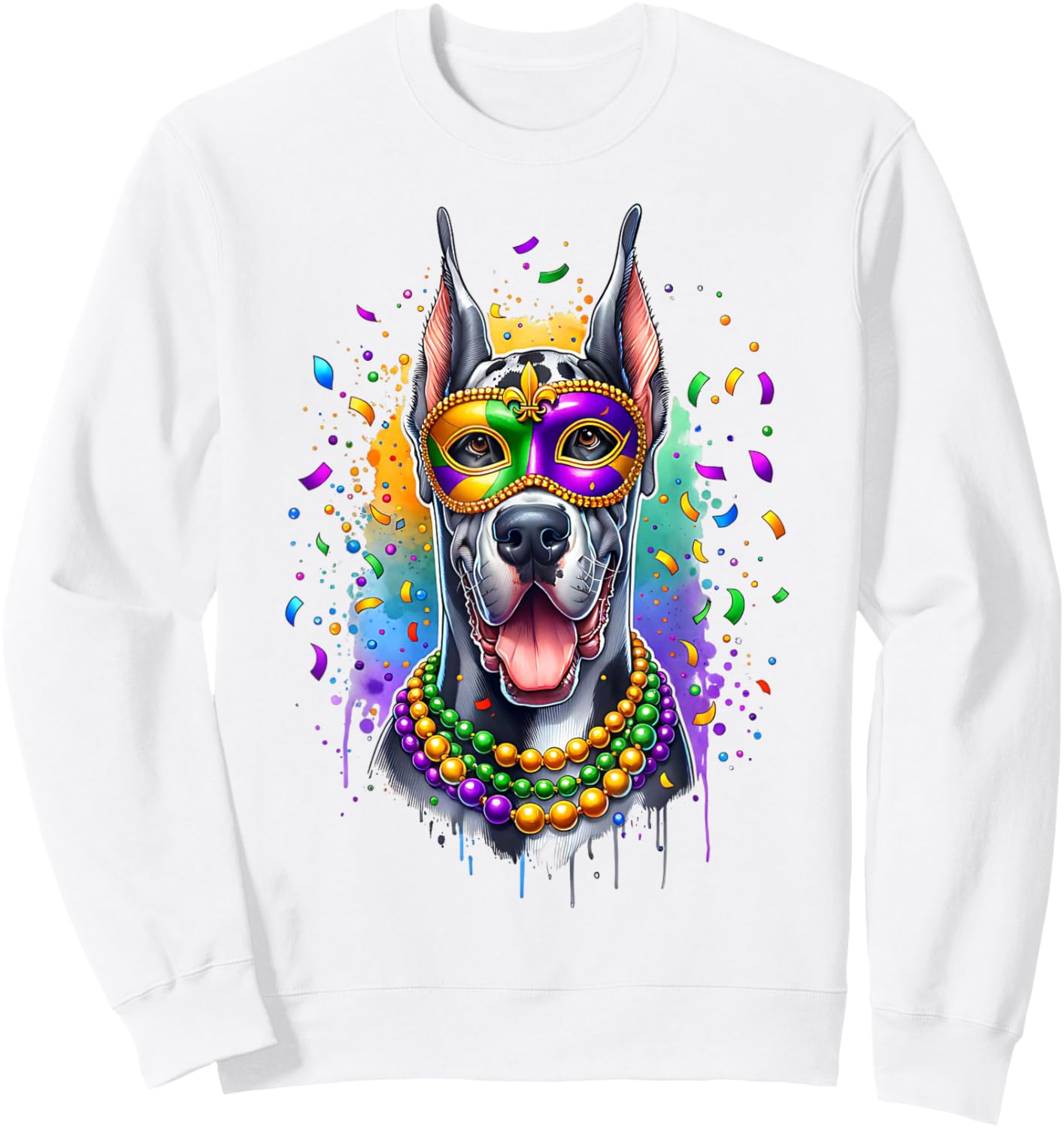 Mardi Gras Great Dane Dog Sweatshirt - Sweatshirt | White
