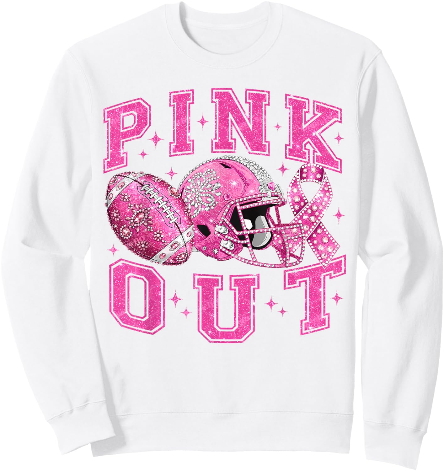 Pink Out Tackle Breast Cancer Awareness Football Pink Ribbon Sweatshirt - Sweatshirt | White