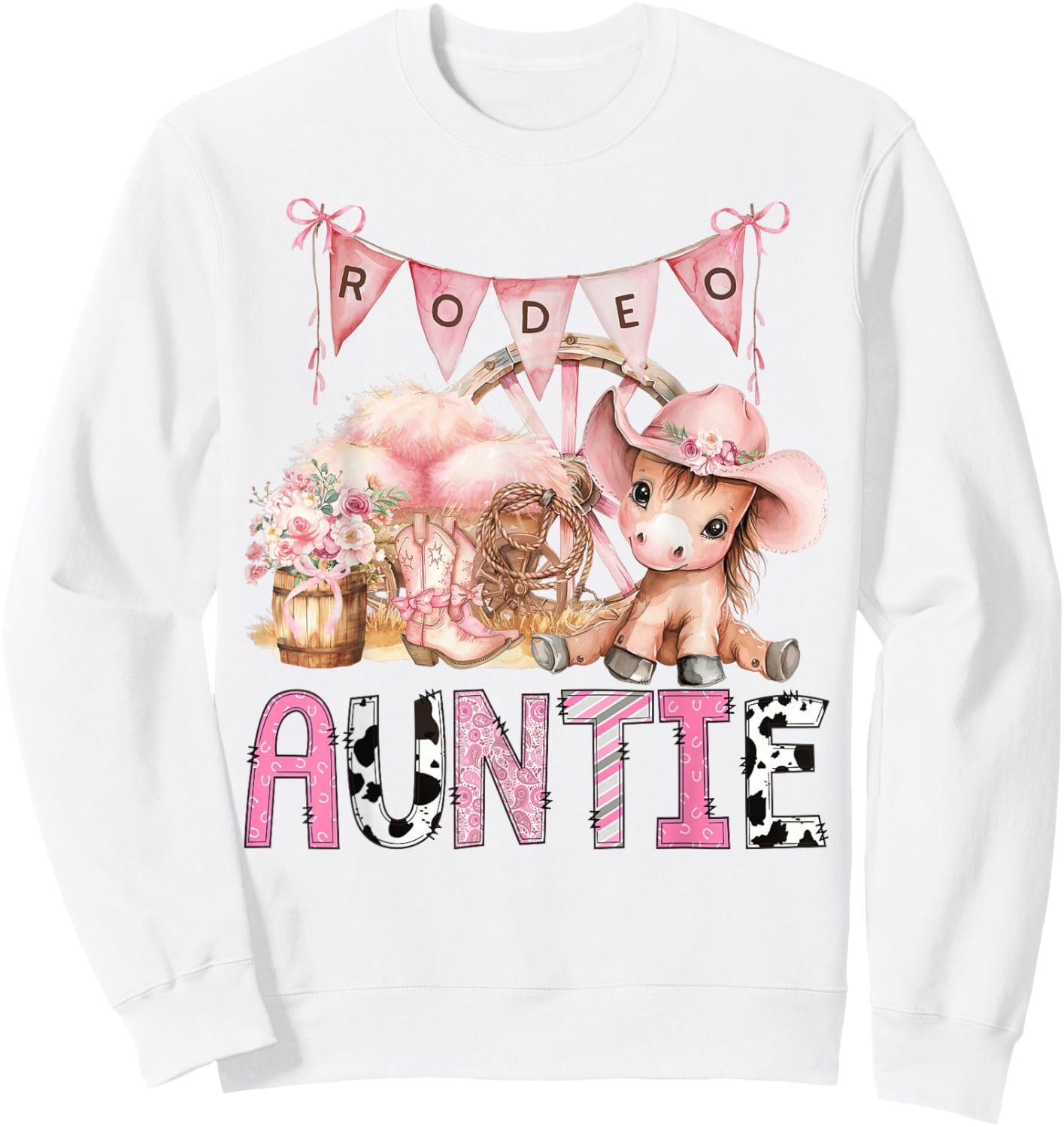 Rodeo Auntie Pink Cowgirl Coquette 1St Birthday Girl Sweatshirt - Sweatshirt | White