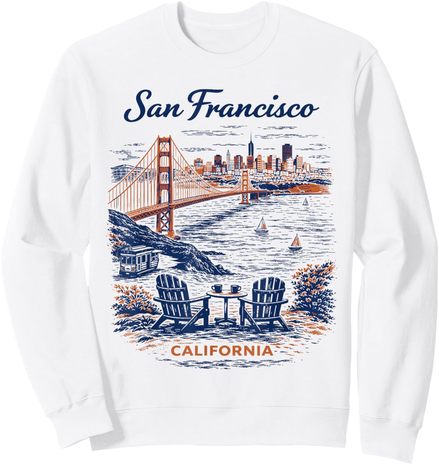 San Francisco Vintage Travel Scenic Illustration Sweatshirt - Sweatshirt | White