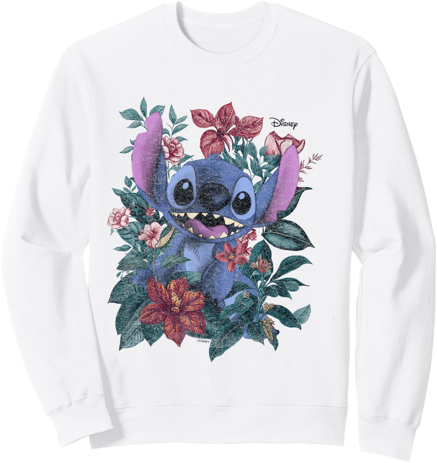 Disney Lilo & Stitch Floral Garden Character Art Sweatshirt - Sweatshirt | White