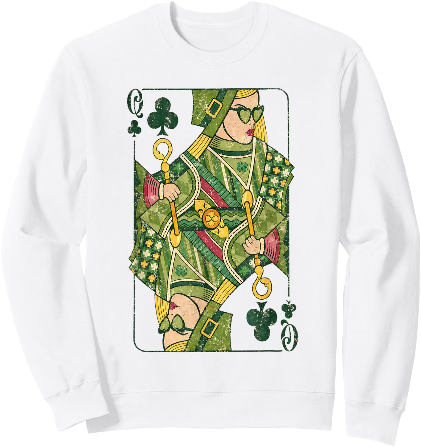 Irish Queen Shamrock Playing Card Celtic Art Sweatshirt - Sweatshirt | White