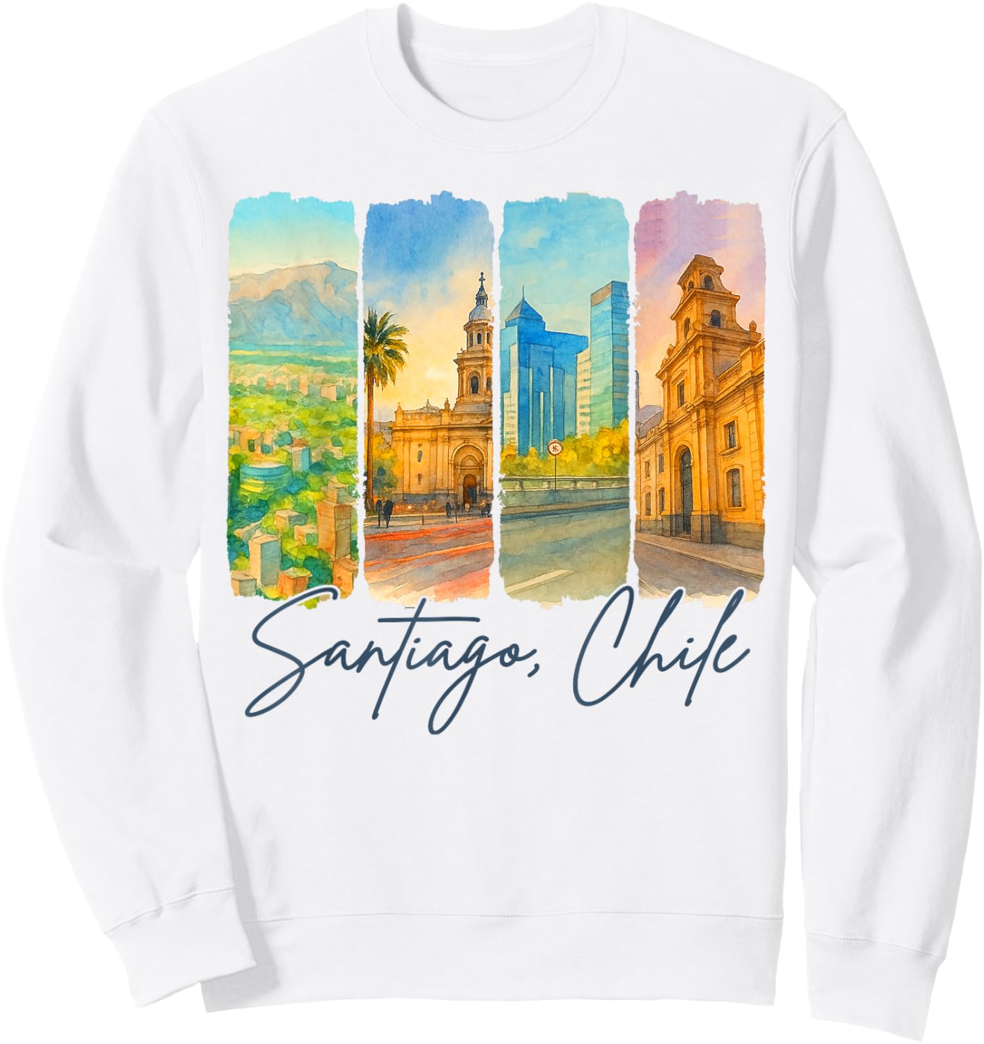 Santiago Chile Traveling Trip Brushstroke Souvenir Vacation Sweatshirt - Sweatshirt | White