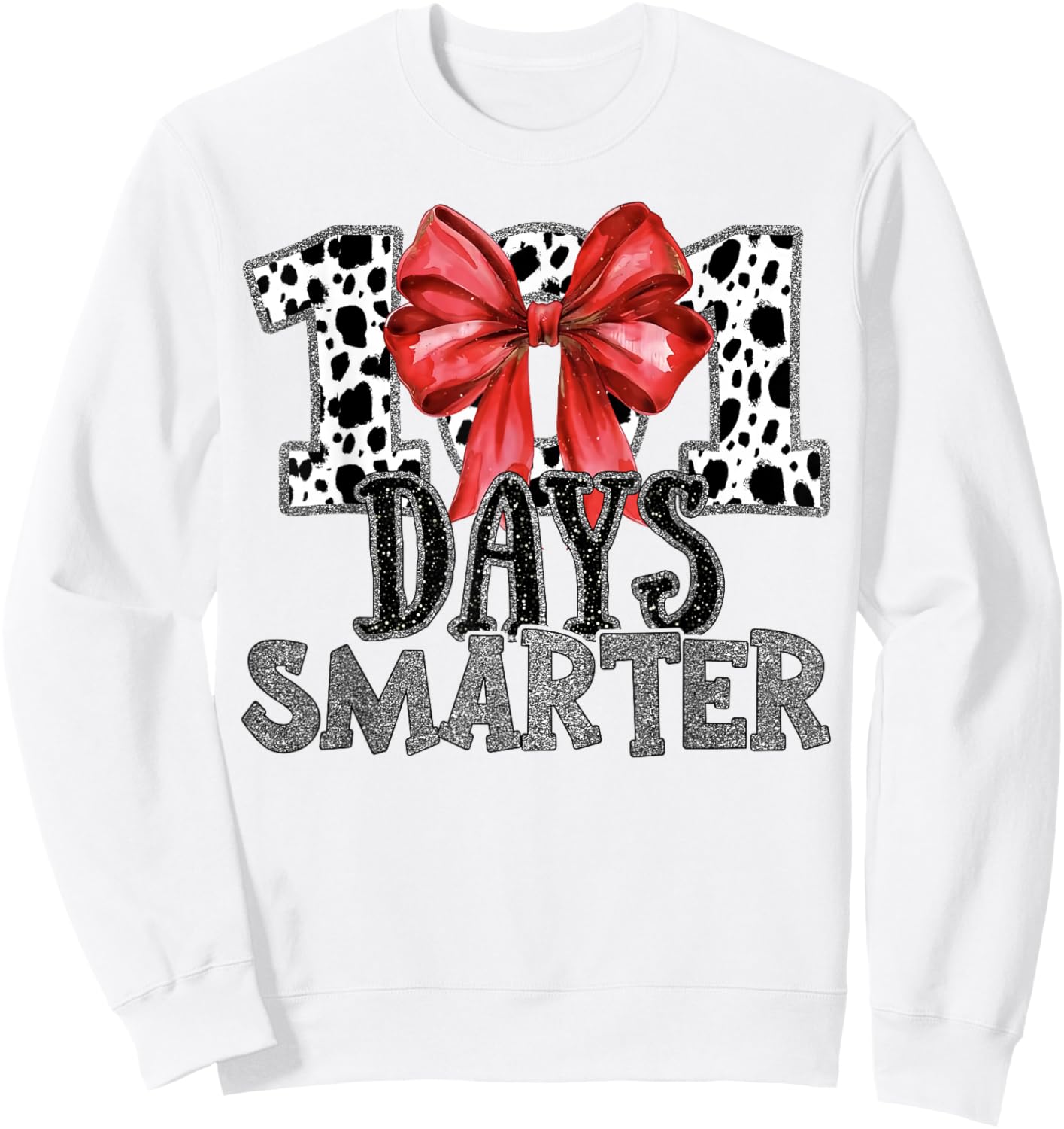 100 Days Smarter Coquette Bow Dalmatian Dog Teachers Kids Sweatshirt - Sweatshirt | White