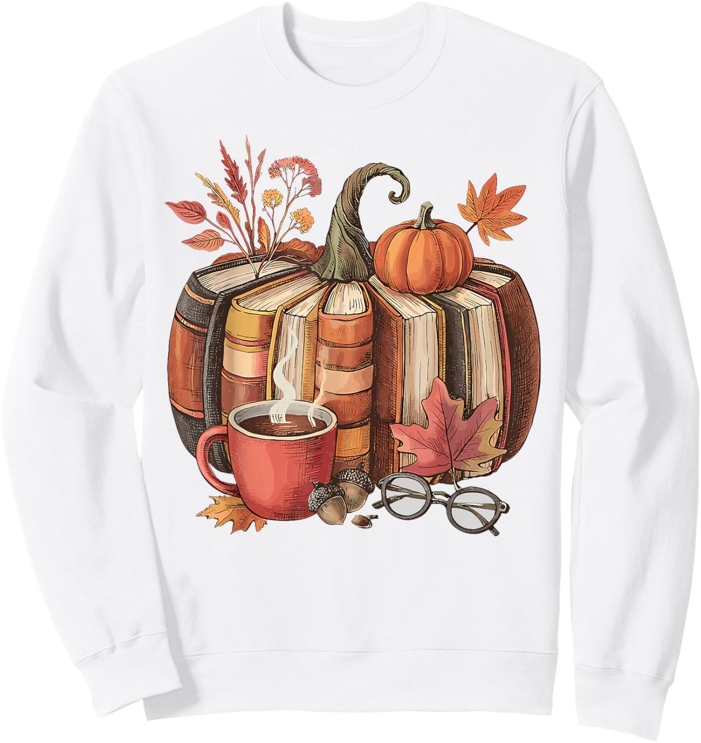 Fall Book Pumpkin Retro Reading Halloween Teacher Sweatshirt - Sweatshirt | White