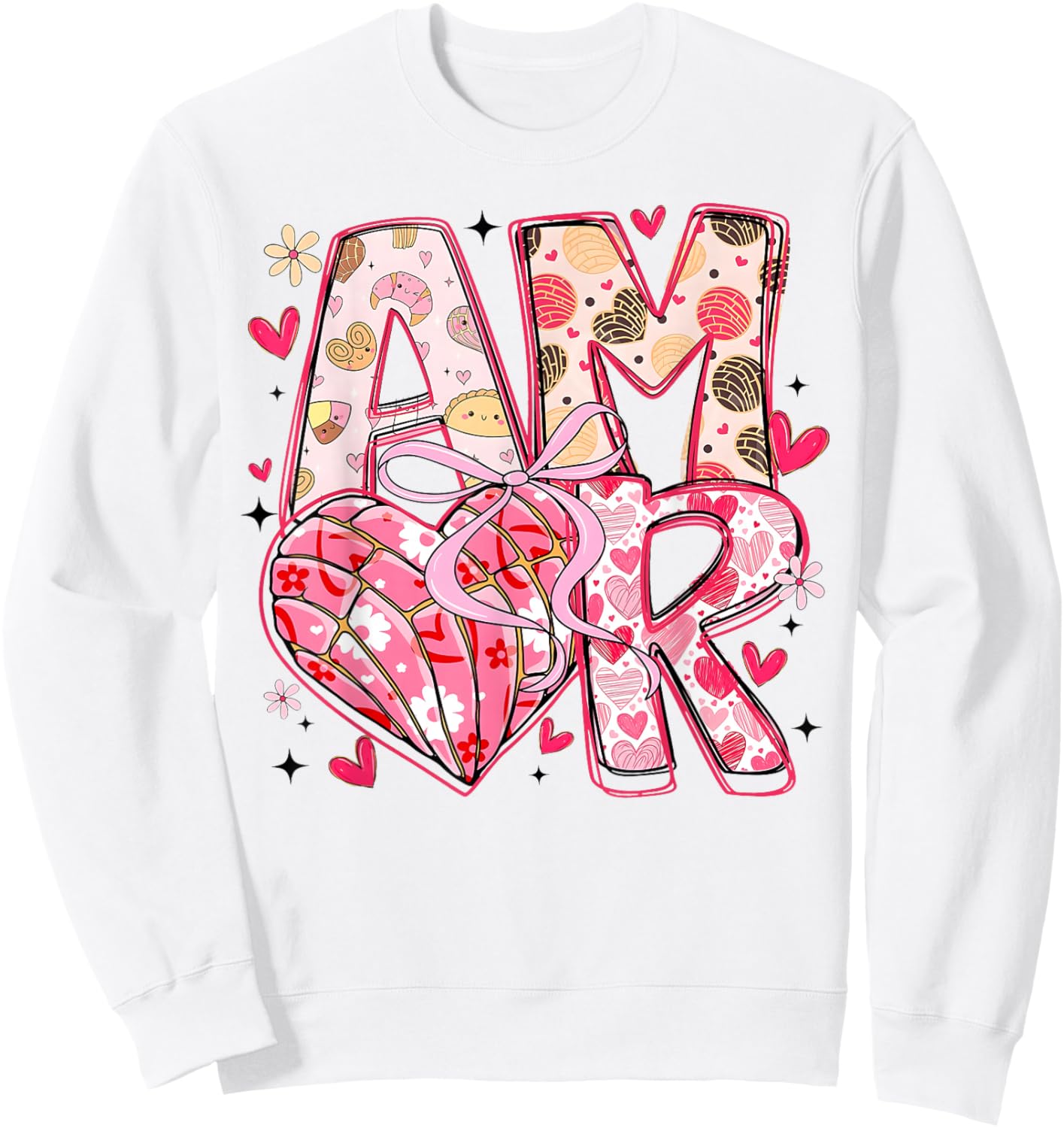 Valentine Amor Coquette Bow Concha Pan Dulce Valentine Sweatshirt - Sweatshirt | White
