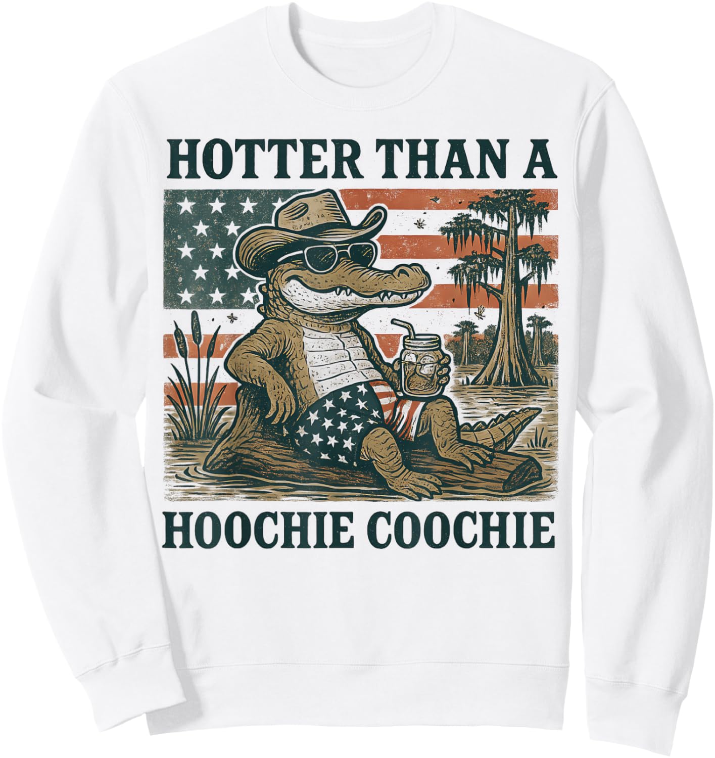 Hoochie Coochie Alligator Funny Patriotic Gator Southern USA Sweatshirt - Sweatshirt | White