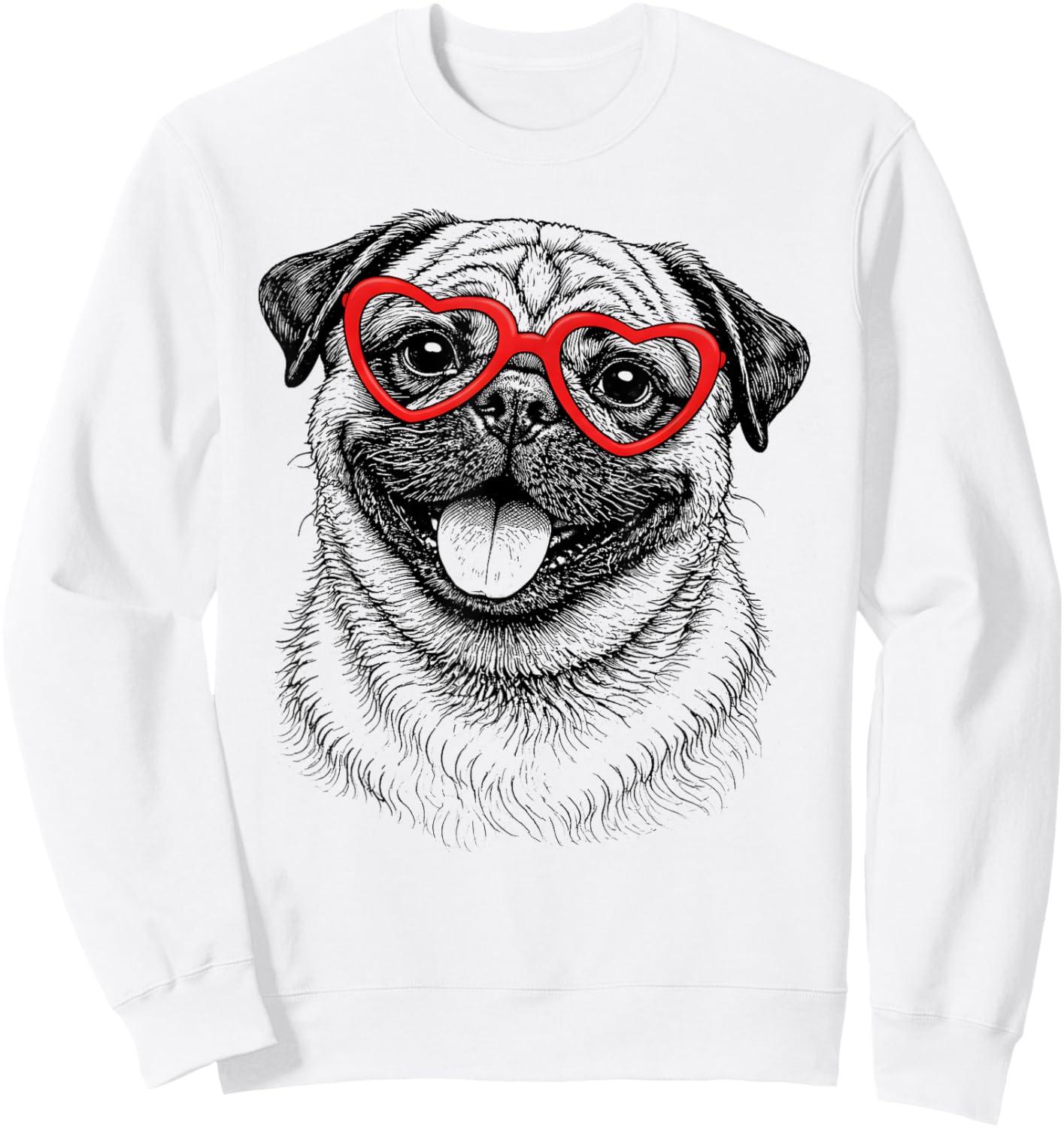 Funny Pug Face Heart Glasses Dog Valentine's Day Sweatshirt - Sweatshirt | White
