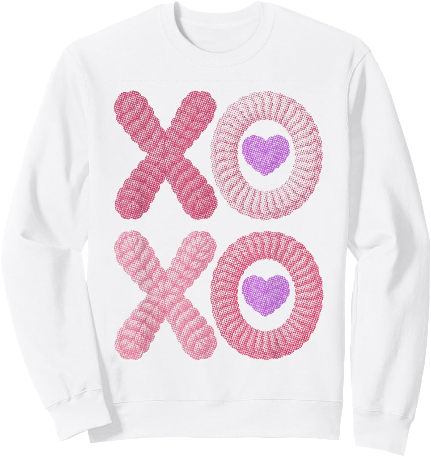 XO XO Cute Stitched Look | Valentine Heart Pink Cozy Love Sweatshirt - Sweatshirt | White