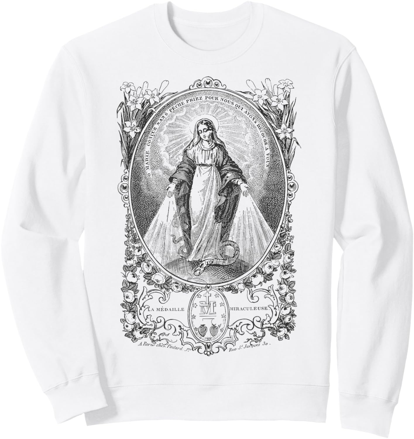 Miraculous Medal Our Lady Mary Marian Vintage Catholic Art Sweatshirt - Sweatshirt | White