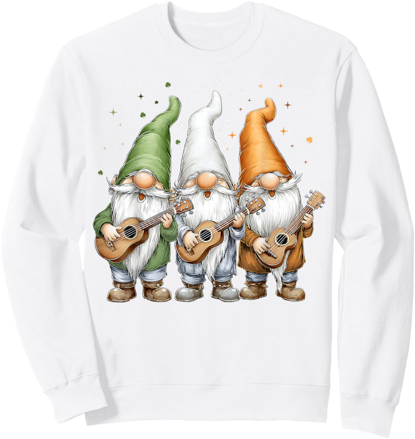 Ukulele Gnome Shamrock St. Patricks Day Pattys Day Ireland Sweatshirt - Sweatshirt | White