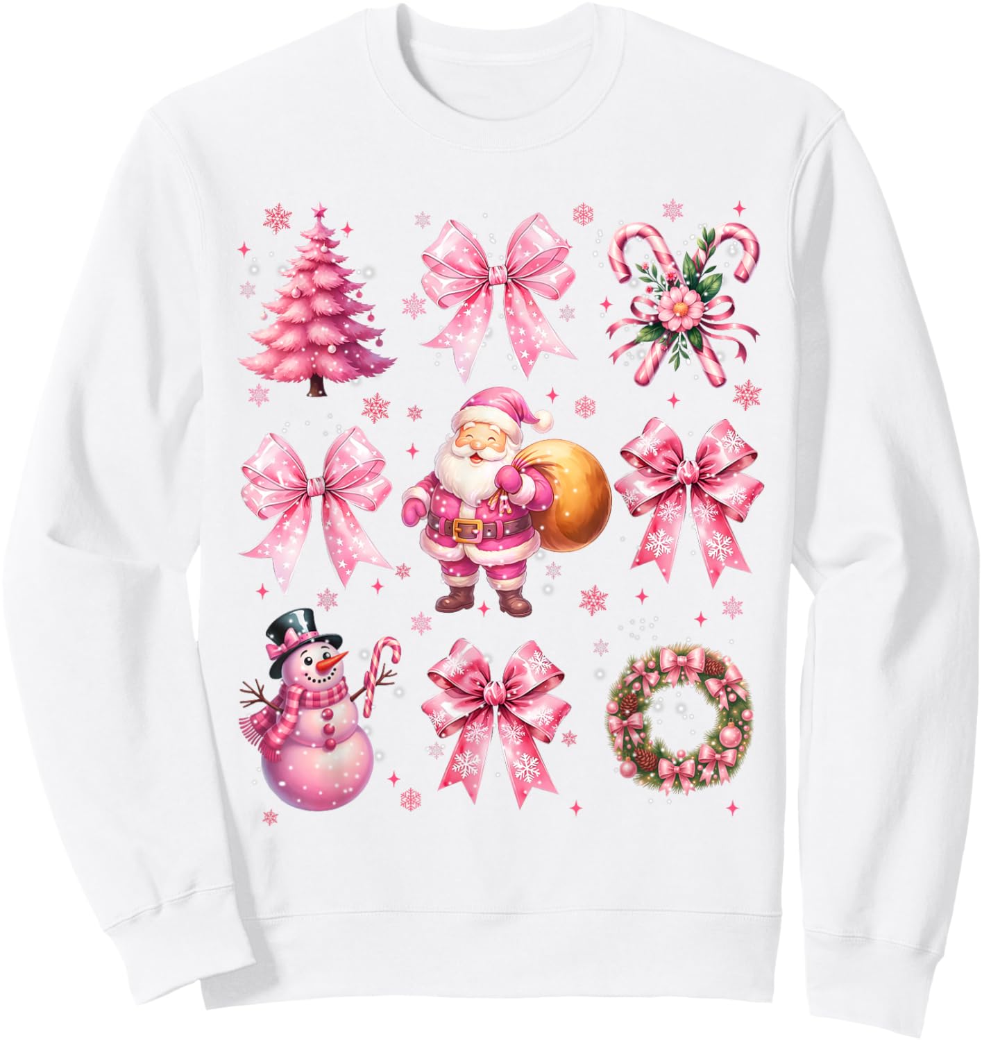 Cute Pink Santa Coquette Snowman Christmas Xmas Women Girl Sweatshirt - Sweatshirt | White