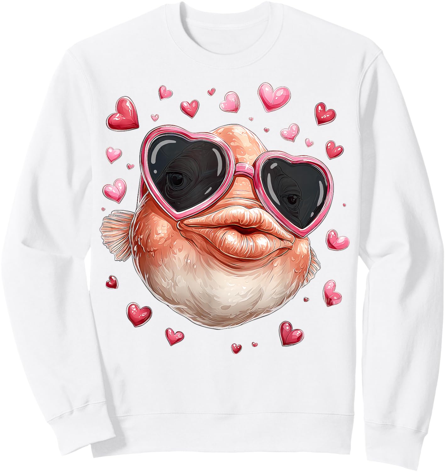 Blobfish Fish Valentine's Day Heart Sunglasses Sweatshirt - Sweatshirt | White