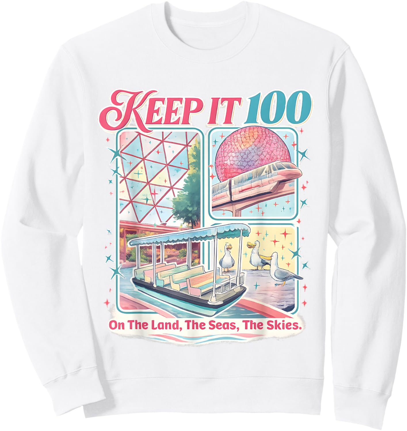 Keep It 100 The Land The Seas The Skies Sweatshirt - Sweatshirt | White