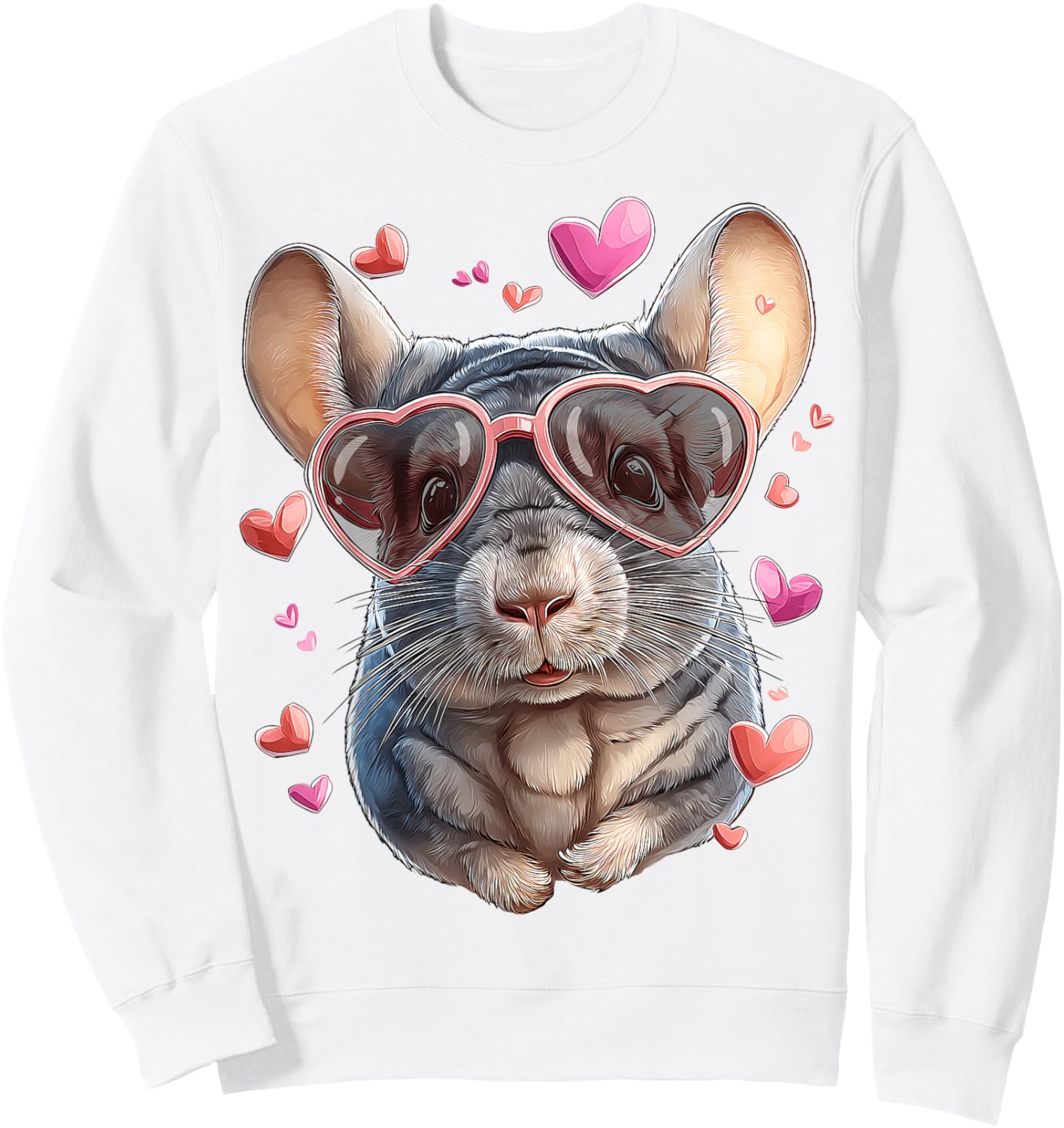 Chinchilla Pet Valentine's Day Heart Sunglasses Sweatshirt - Sweatshirt | White