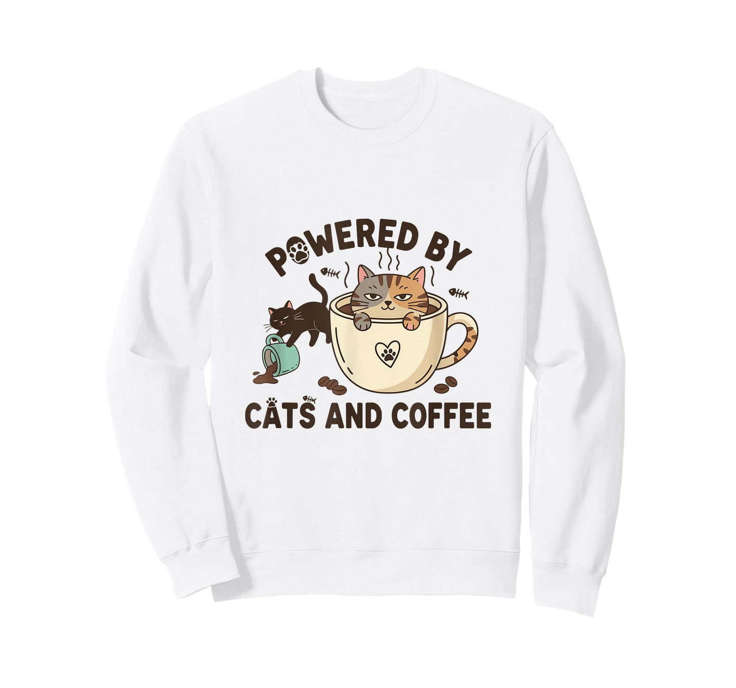 Powered by Cats and Coffee Funny Cat Lover Coffee Time T-Shirt