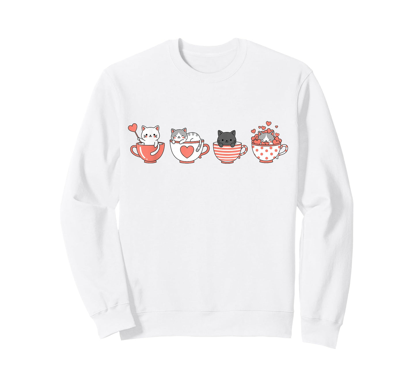 Kawaii Cat Cute Valentine Hearts Teacup Kitty T-Shirt