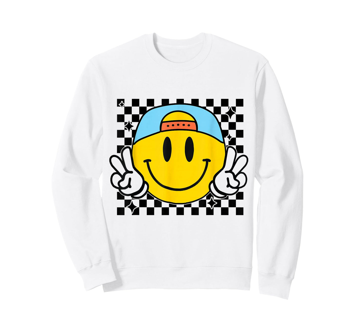 Yellow Smile Face Cute Checkered Peace Smiling Happy Face T-Shirt