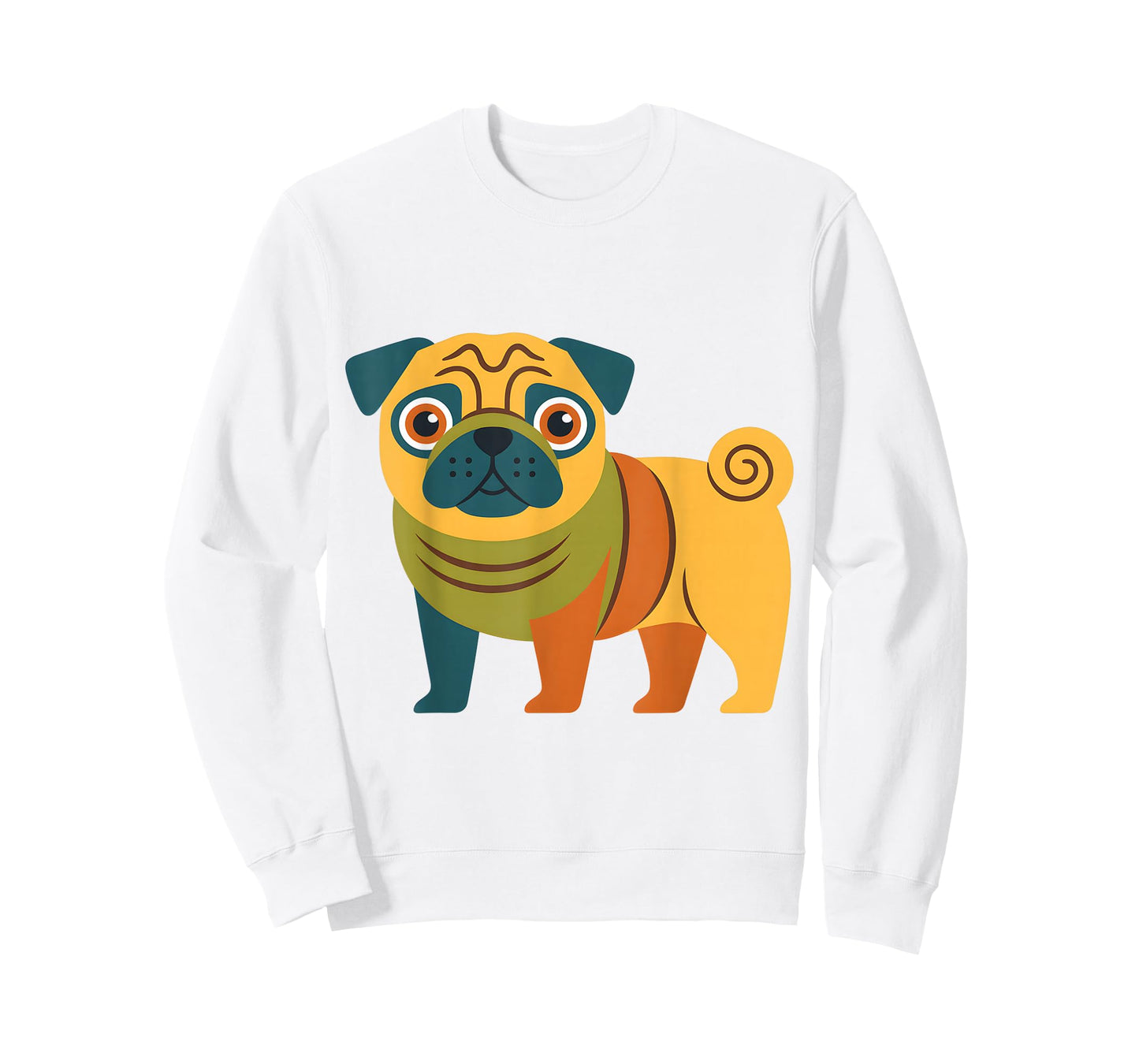 Cute Colorful Pug Illustration Funny Dog Lover Retro Pet Art T-Shirt