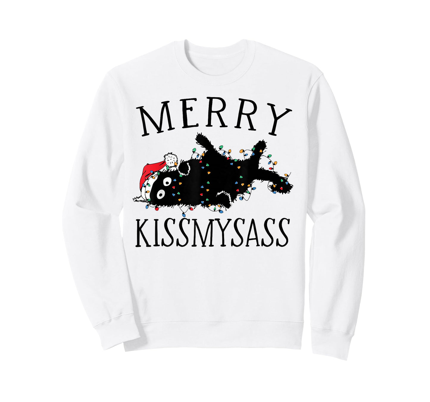 Merry KissMyAss Angry Cat Christmas Funny Sarcastic Humor T-Shirt