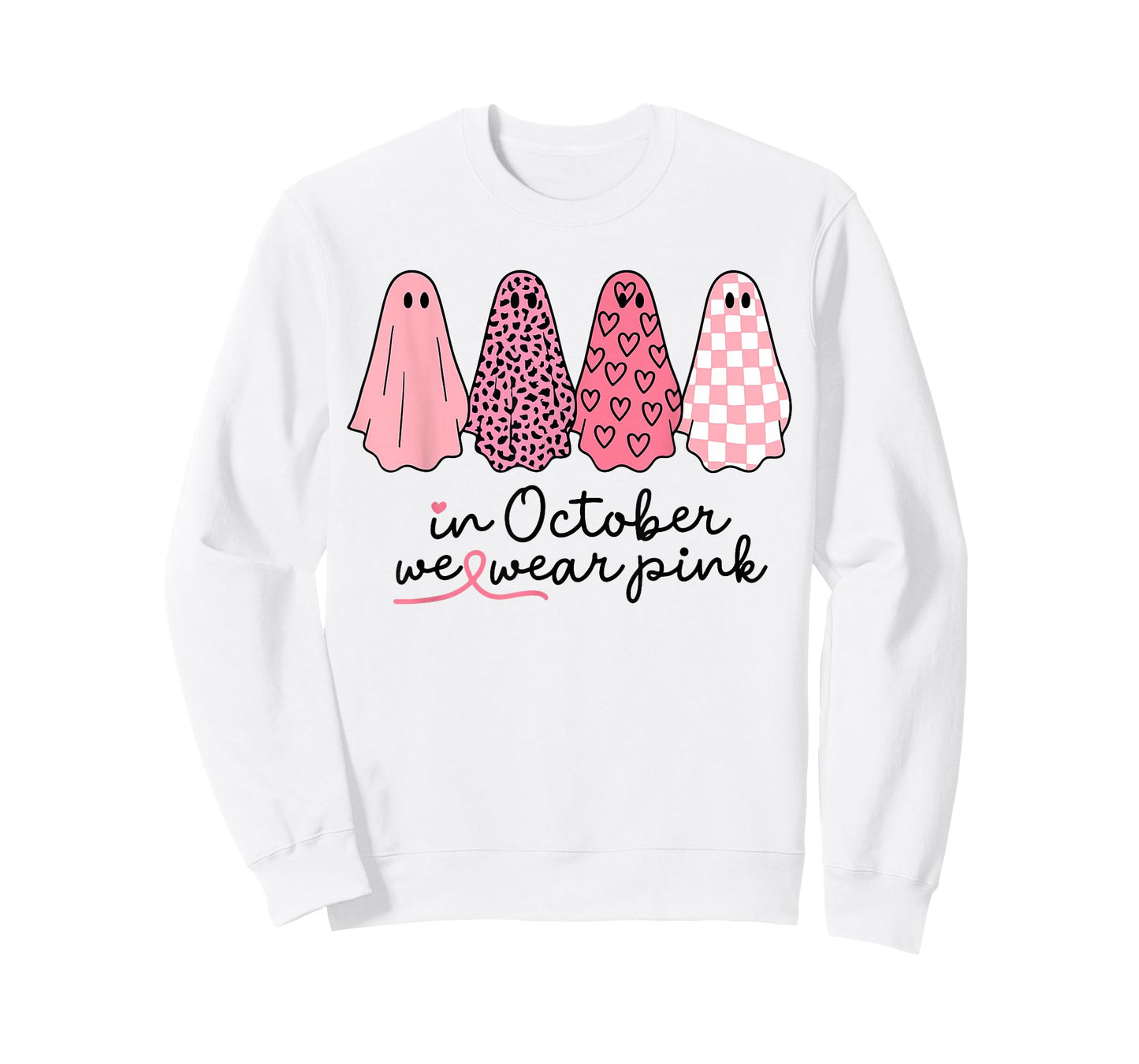 Breast Cancer Ghost in October We Wear Pink Halloween Spooky T-Shirt