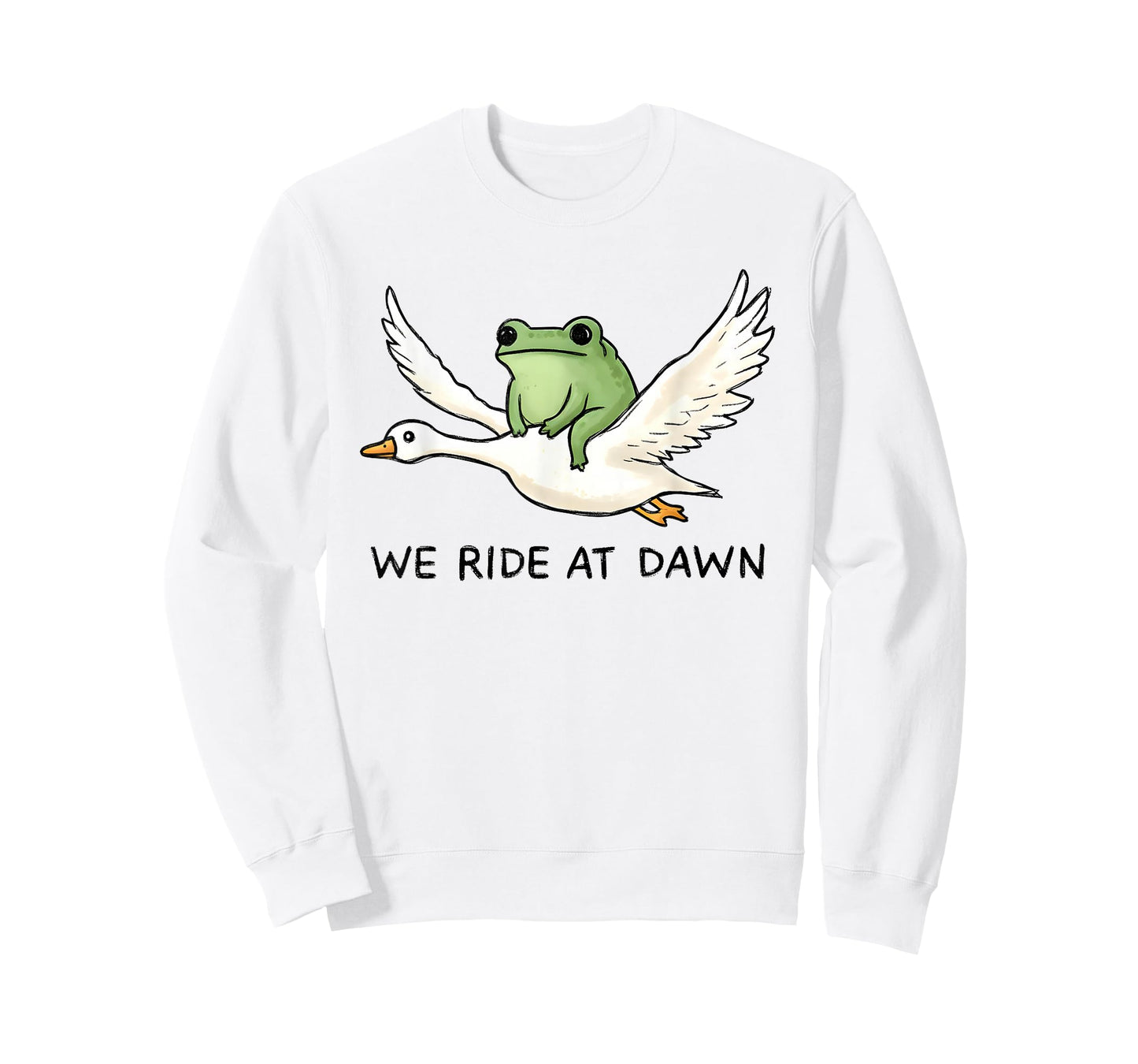 We Ride at Dawn Funny Frog Riding Goose Chaotic Animal T-Shirt