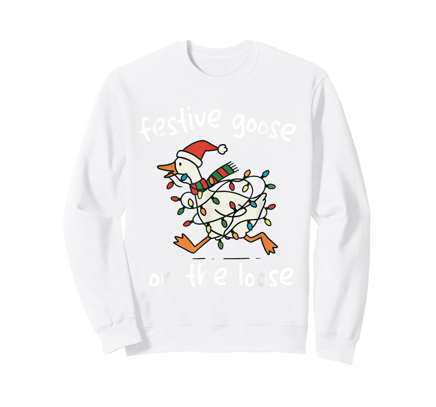 Festive Goose-On-The-Loose Santa Hat Christmas Lights Humor T-Shirt