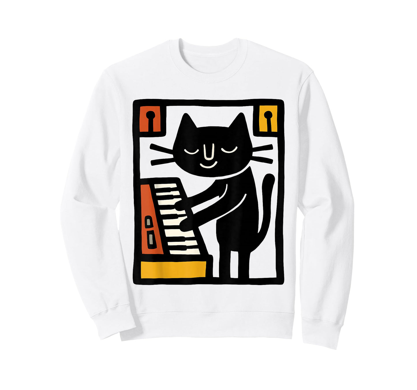 Cat Playing Keyboard – Funny Music Cat Illustration Art T-Shirt
