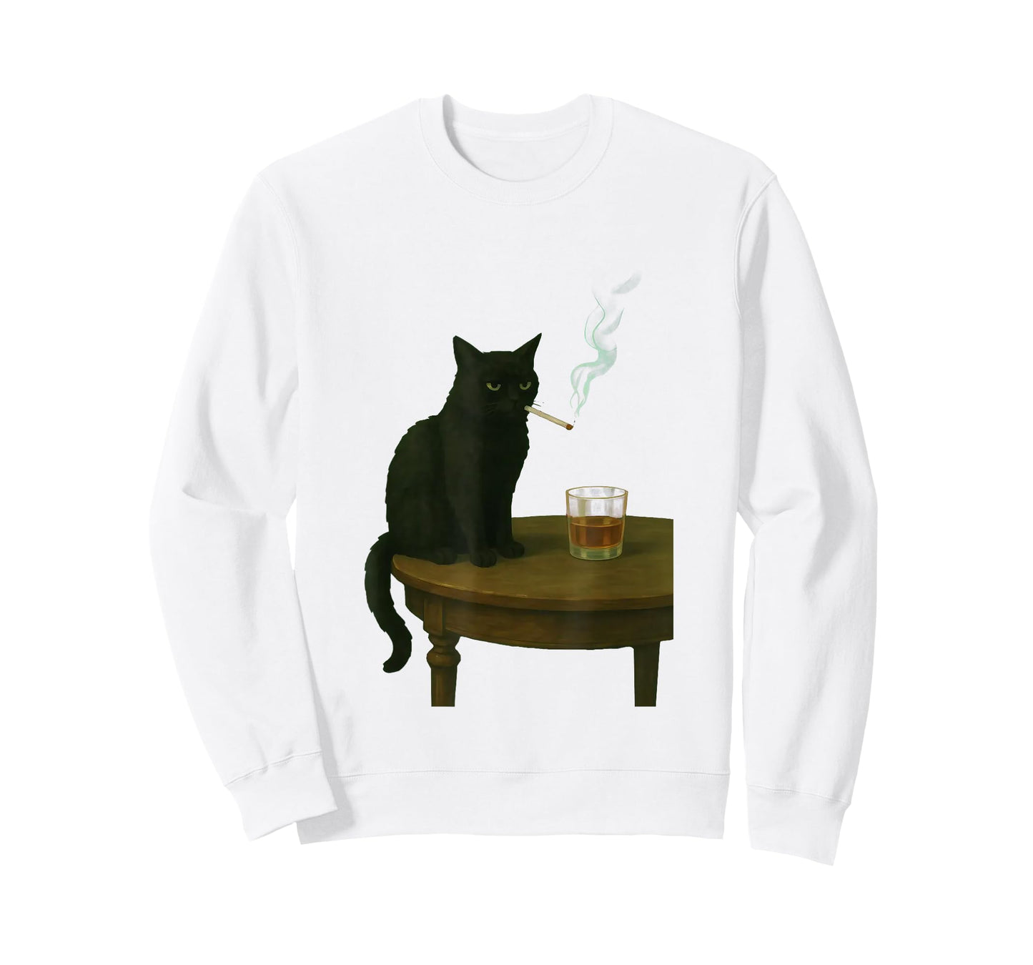 Moody Black Cat Smoking Cat with Whiskey Dark Humor T-Shirt