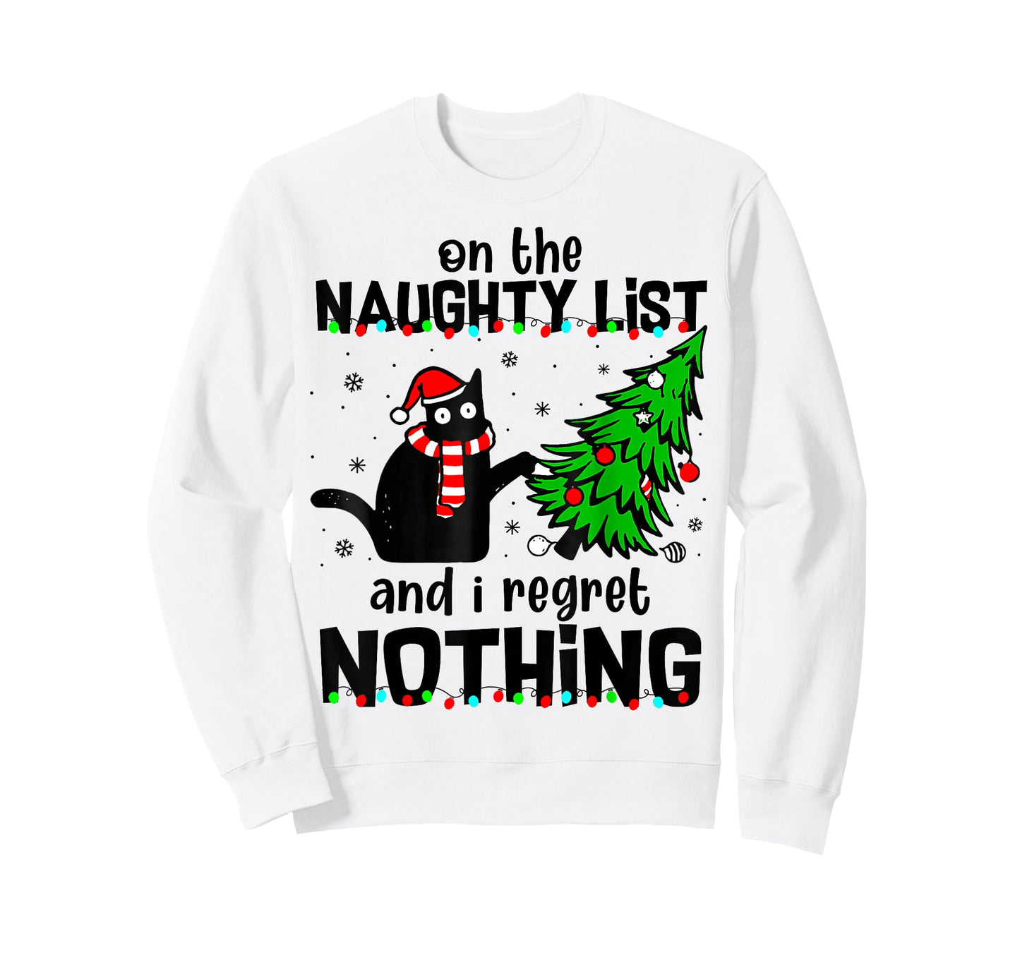 On The Naughty List and I Regret Nothing Cat Christmas Tree T-Shirt