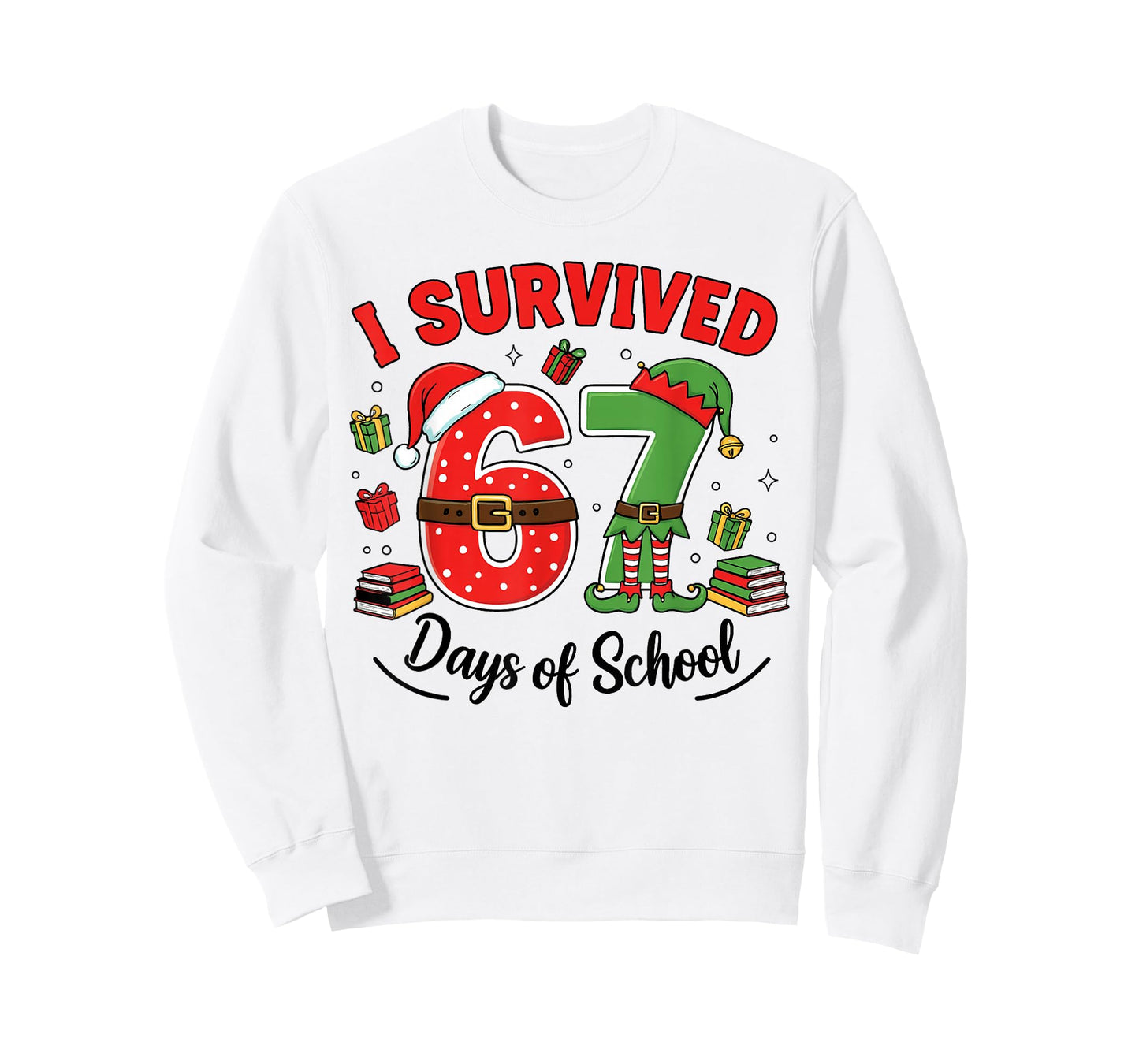 Funny Christmas Teacher Santa I Survived 67 Days of School T-Shirt