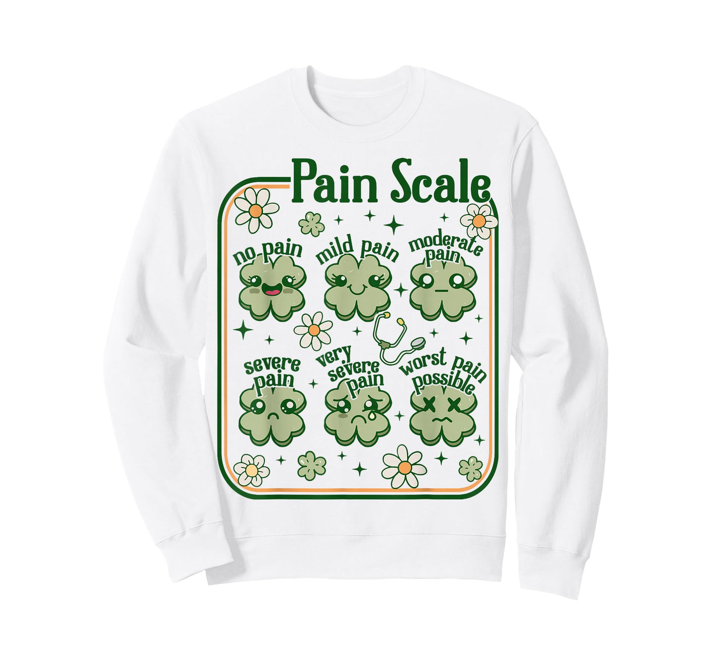 Pain Scale Nurse St Patricks Groovy Cute ICU Nursing Clovers T-Shirt