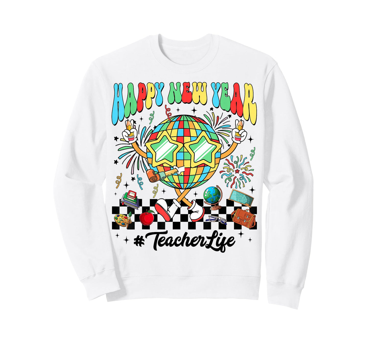 Groovy Happy New Year 2026 Teacher Life Disco Ball Fireworks T-Shirt