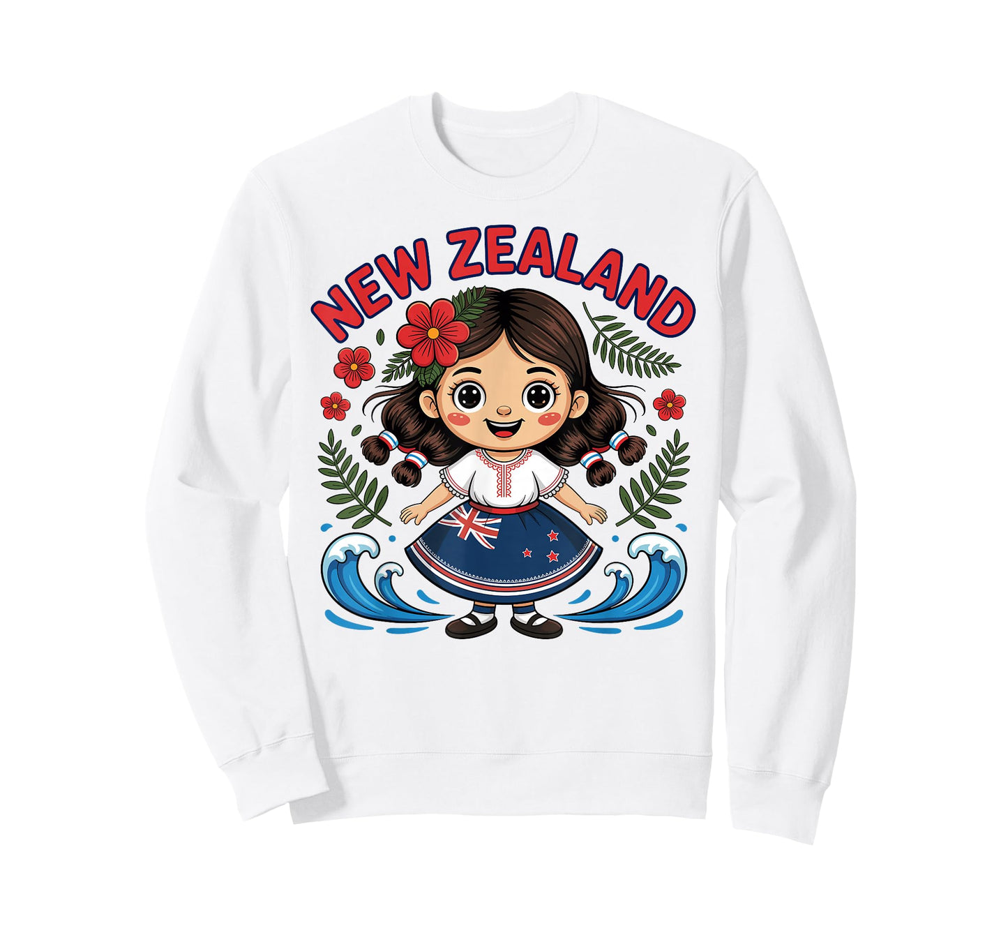 Cute New Zealand Girl with Fern and Waves dor Kids T-Shirt