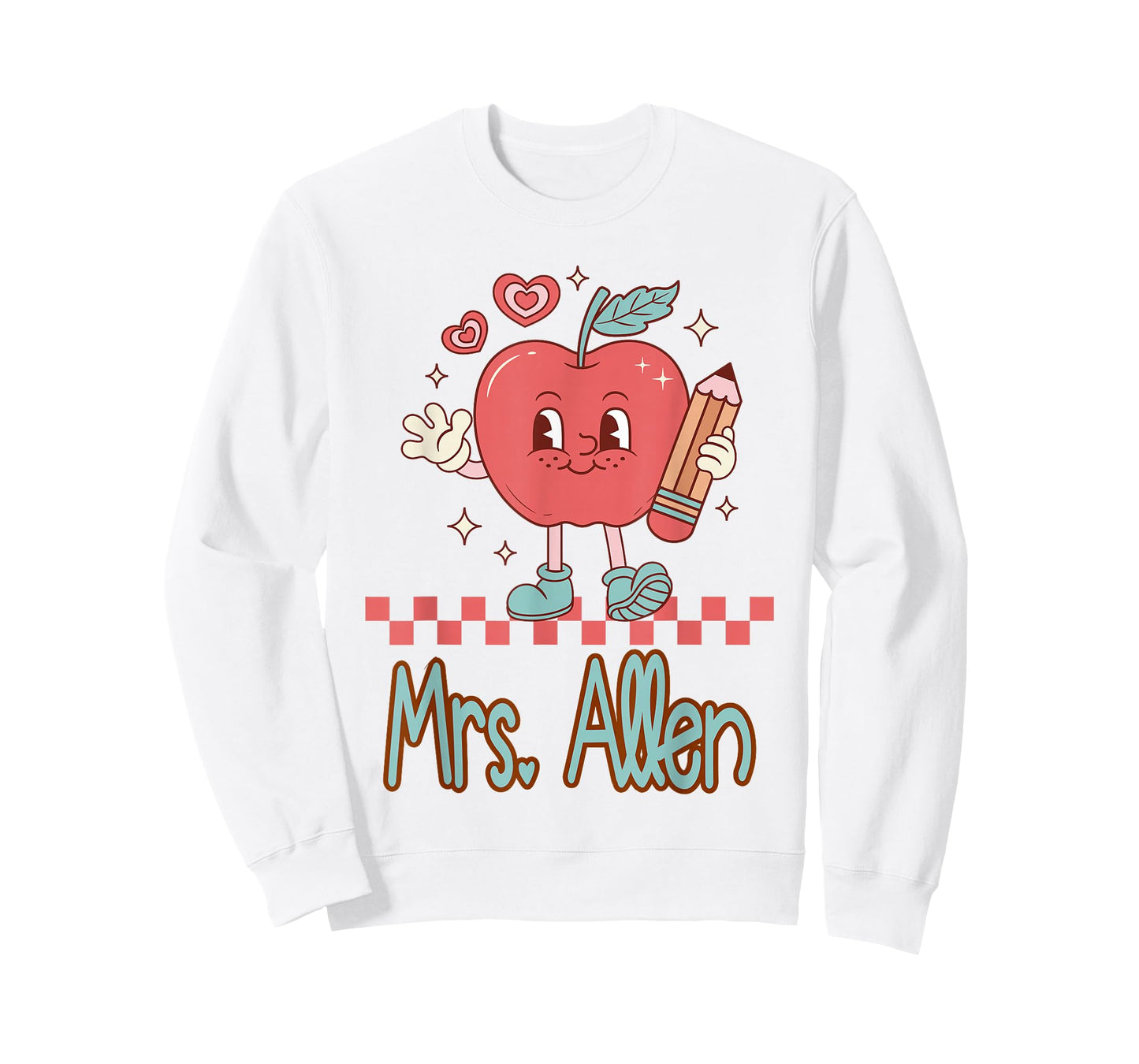 Mrs. Allen Cute Retro Apple Pencil Teacher Design T-Shirt