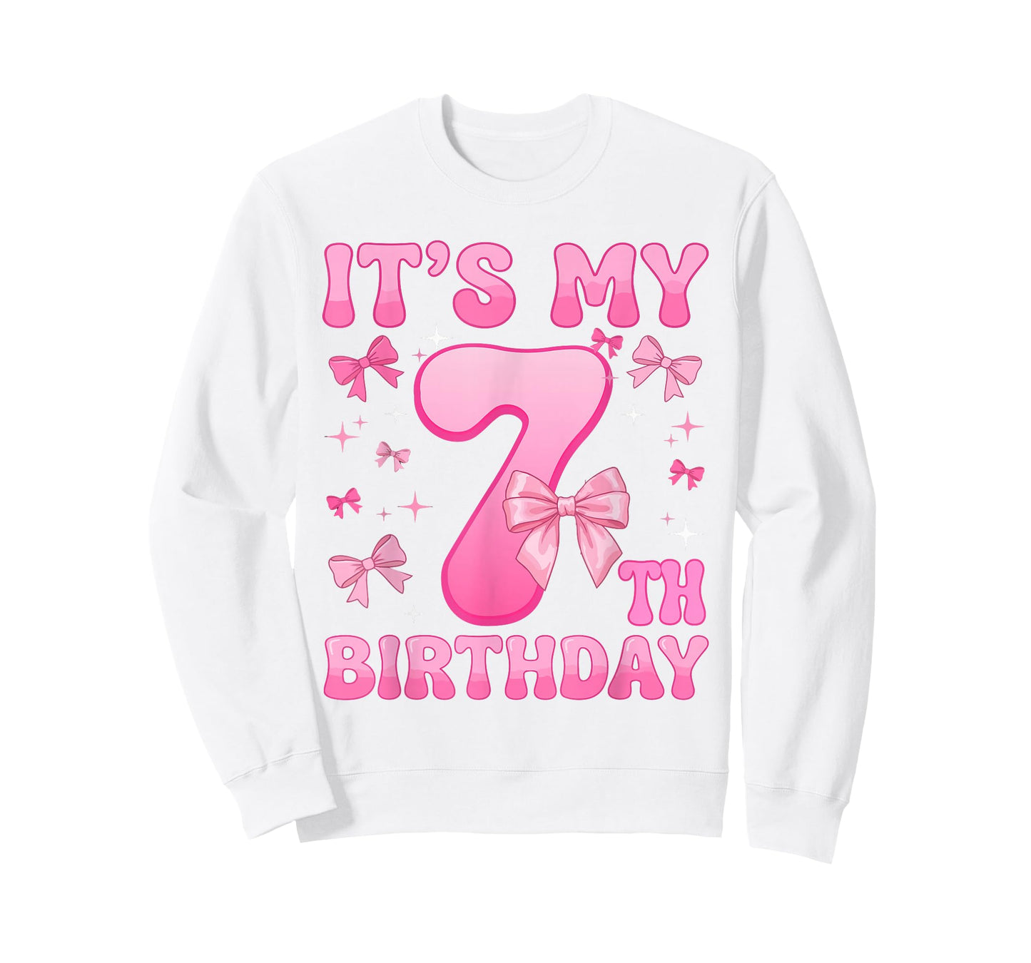 7th Birthday Shirt Girl Coquette Bow Kids Seven 7 Year Old T-Shirt