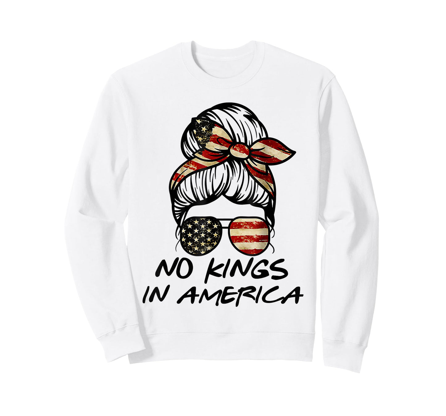 No Kings in America Shirt Women Messy bun USA Flag No Kings T-Shirt
