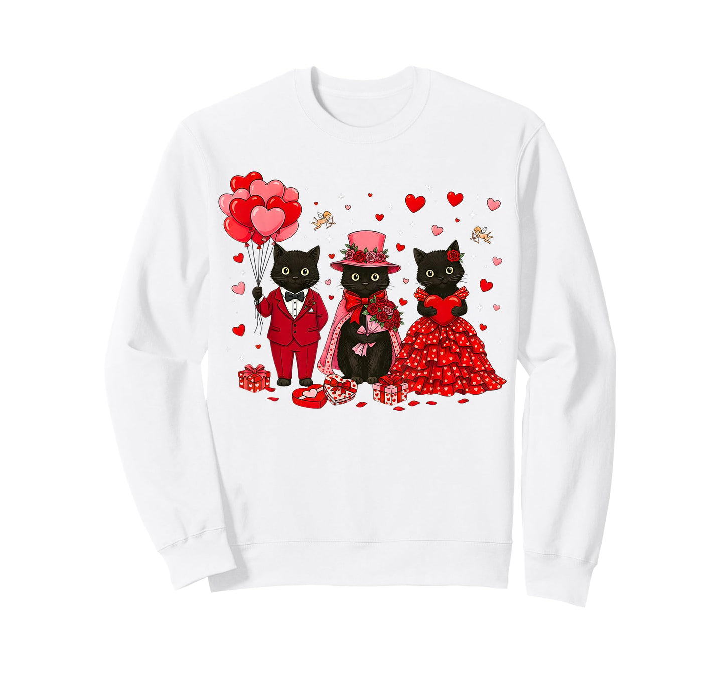 Retro Black Cat Meowentine's Day Heart Valentines Day Women T-Shirt