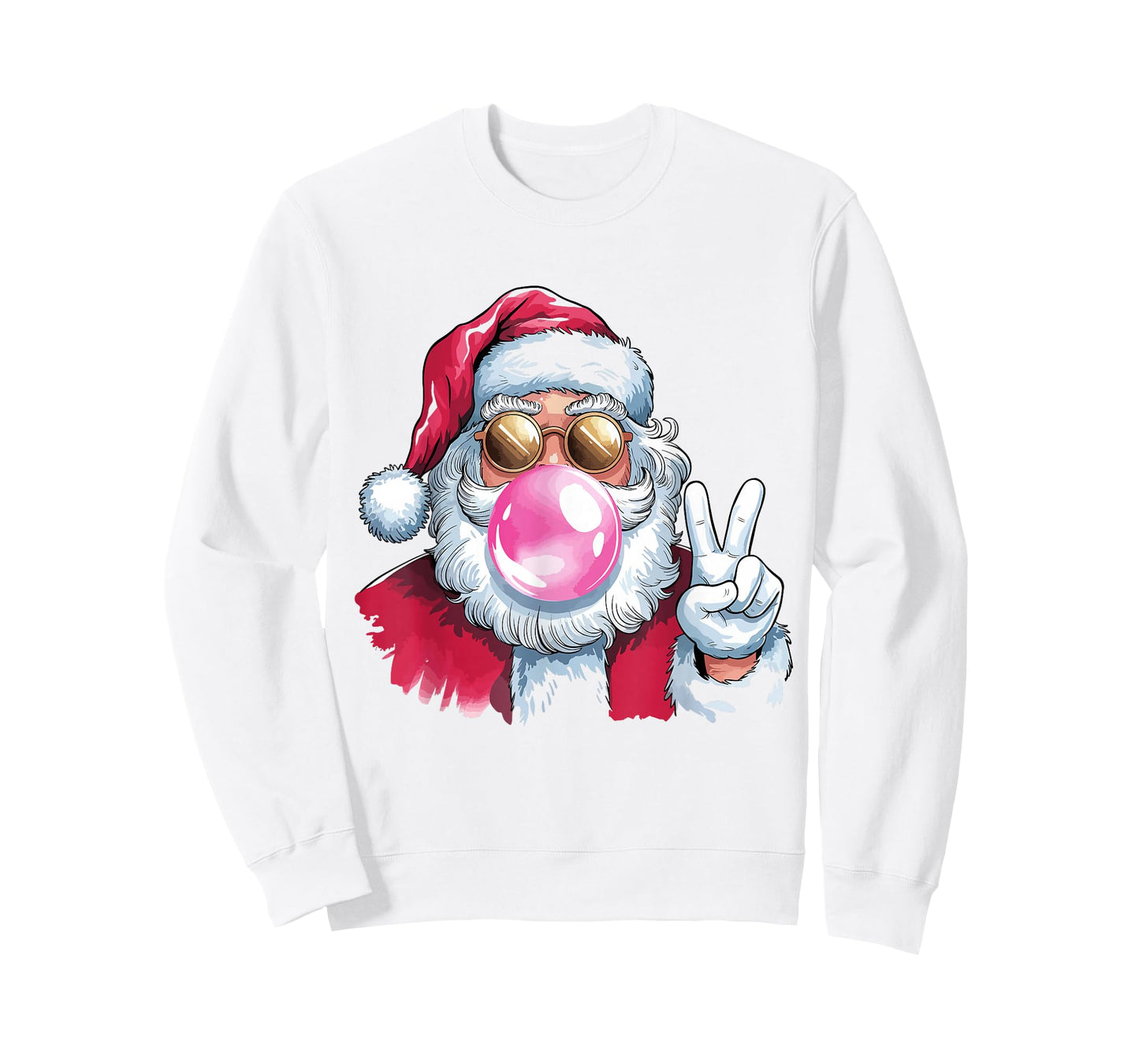 Santa Claus Blowing Bubble Gum Pink Sunglasses Christmas T-Shirt
