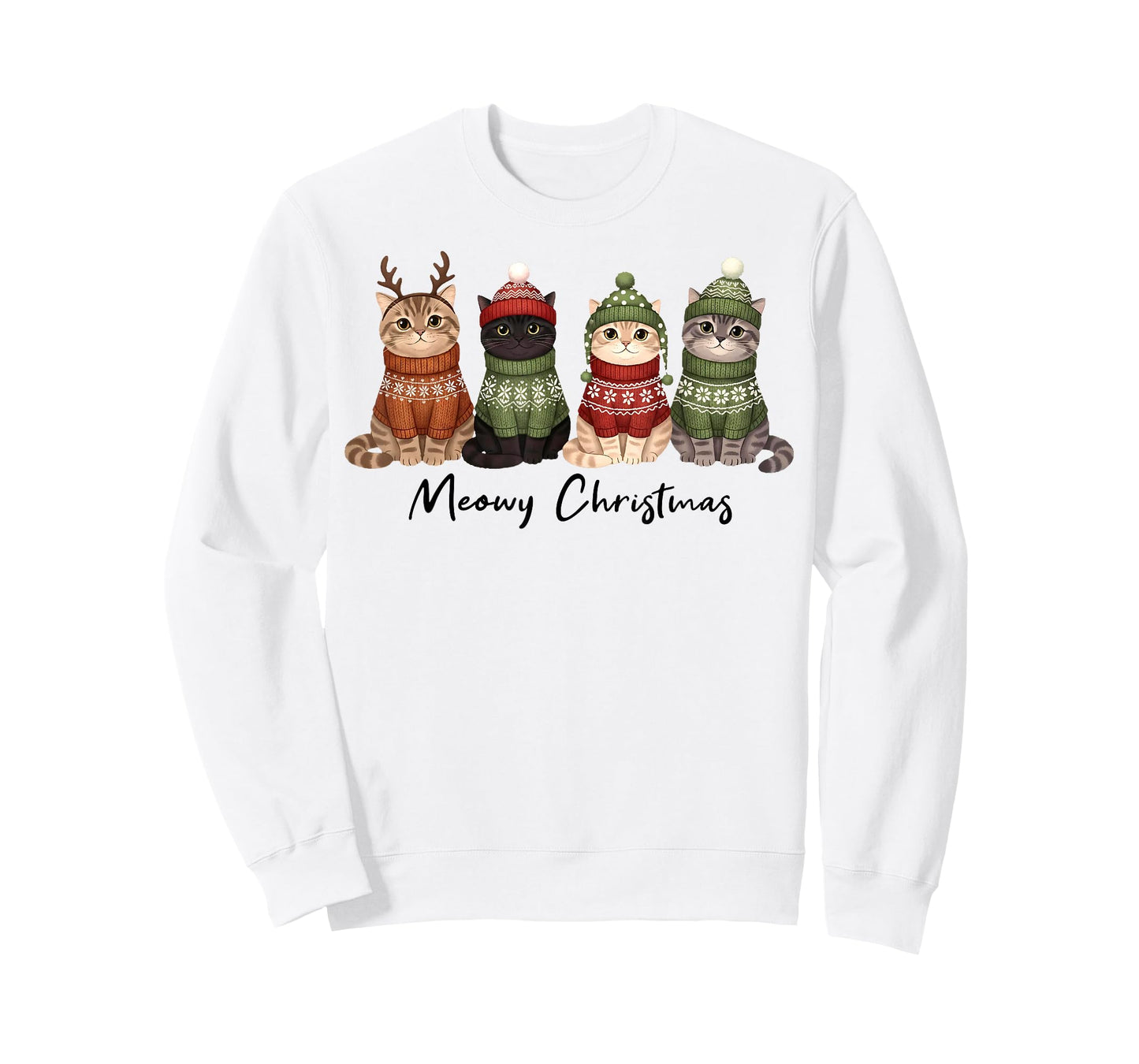 Cat Christmas Light Reindeer Santa Meowy Christmas Cat Lover T-Shirt