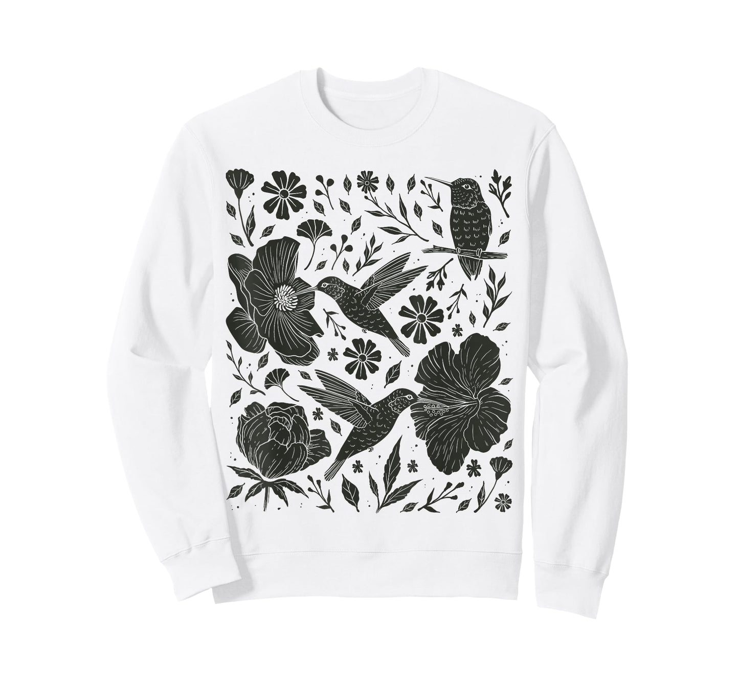 Folklore Forest Hummingbird Linocut Nature Lino Print Folk T-Shirt